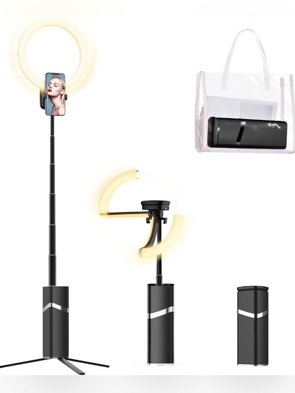 Portable Ring Light with Stand, 4000mAh Cordless 10" Foldable Ring Light